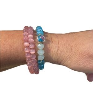 2 Pink and Blue Crystal Beaded Bracelets
